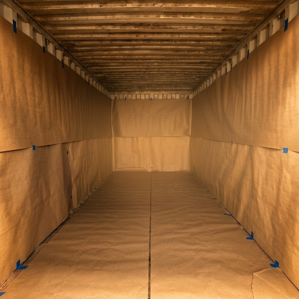 Auskleidung des Containers mit speziellem Kraftpapier